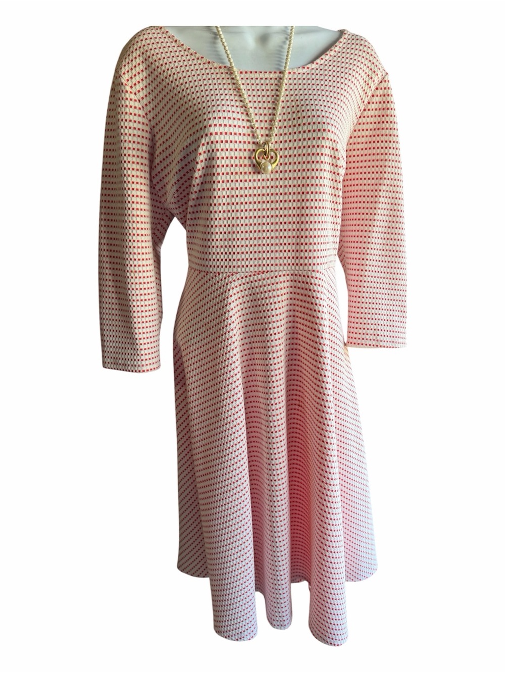 Molly & Isadora Textured Orange White Patterned Fit-and-Flare A-Line Knit Dress